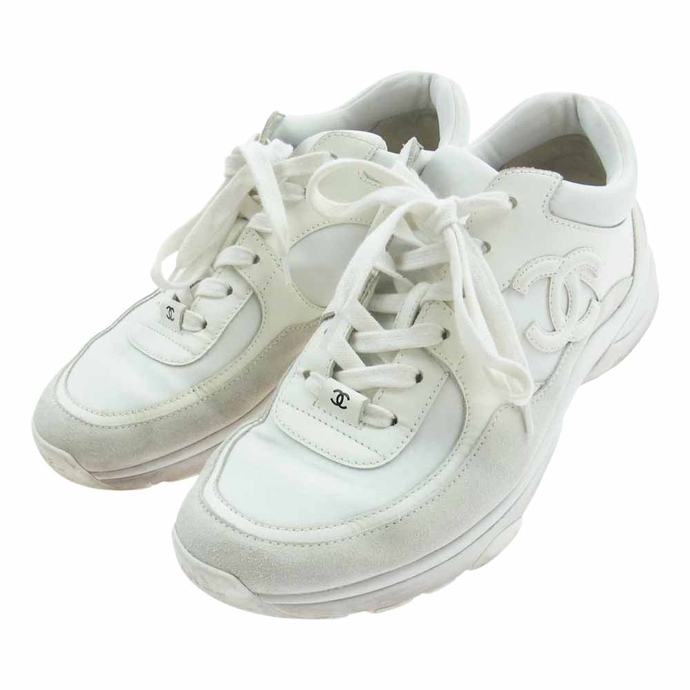 CHANEL シャネル G33746 ココマーク ローカット スニーカー  ホワイト系 40【中古】