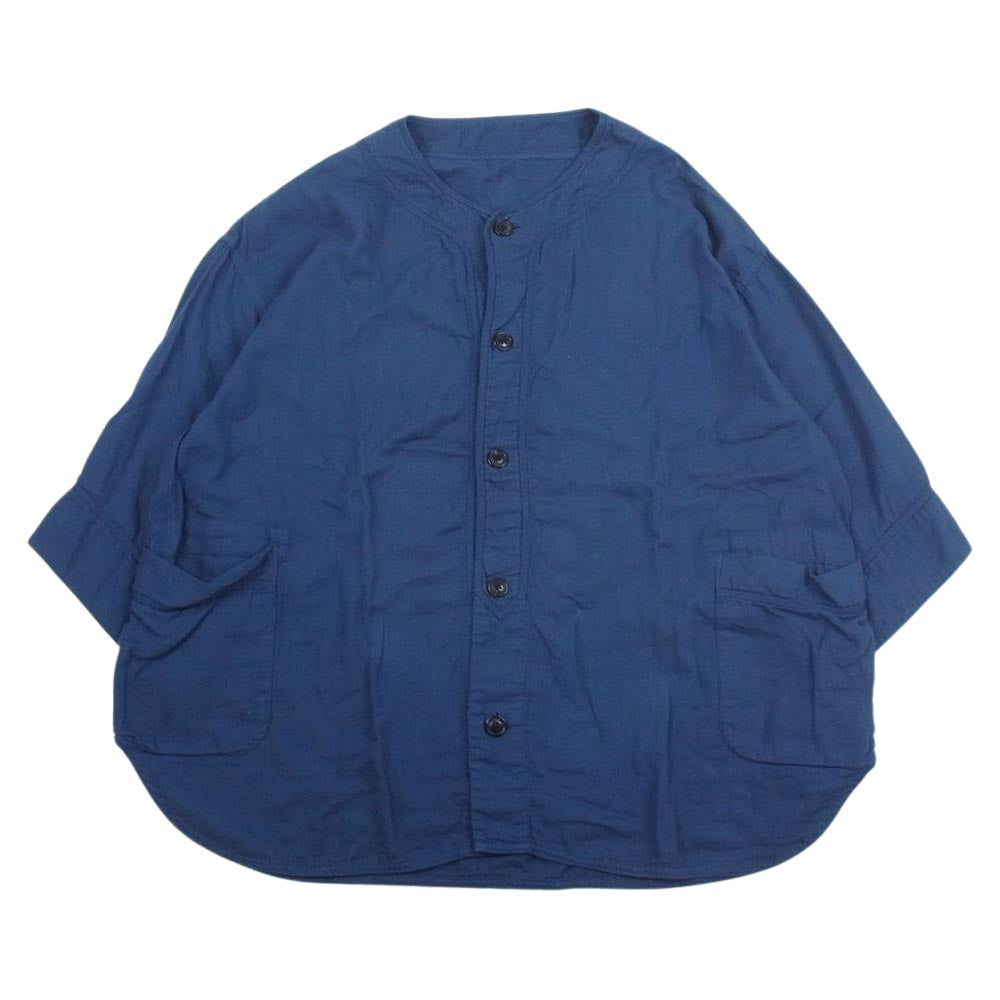 PORTER CLASSIC ポータークラシック 23SS PC-056-2125-41-05 SUVIN GOLD GAUZE BASEBALL SHIRT スビン ゴールド ガーゼ ベースボール 半袖シャツ ネイビー系 L【中古】