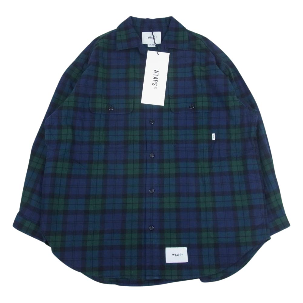 WTAPS ダブルタップス 22SS 221TQDT-SHM02 GREEN WCPO 02 LS COTTON FLANNEL TEXTILE オーバー シャツ コットン フランネル テキスタイル チェック グリーン系 03【美品】【中古】