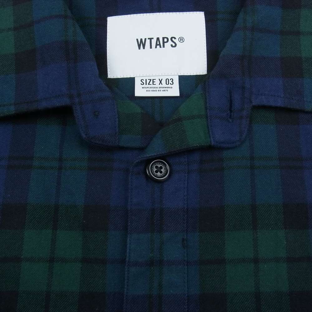 WTAPS ダブルタップス 22SS 221TQDT-SHM02 GREEN WCPO 02 LS COTTON FLANNEL TEXTILE オーバー シャツ コットン フランネル テキスタイル チェック グリーン系 03【美品】【中古】
