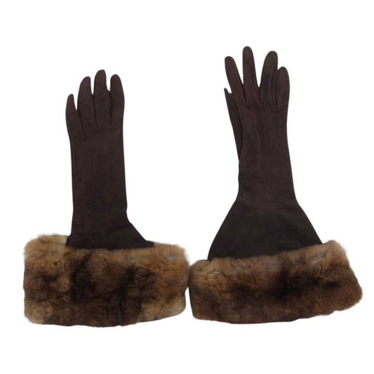 FENDI フェンディ イタリア製 レザー スエード ファー 手袋 グローブ ブラウン系 L【中古】
