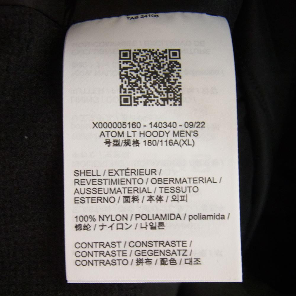 ARC'TERYX アークテリクス X000005160 ATOM LT HOODY アトム LT フーディ ナイロン ジャケット ブラック系 XL【美品】【中古】