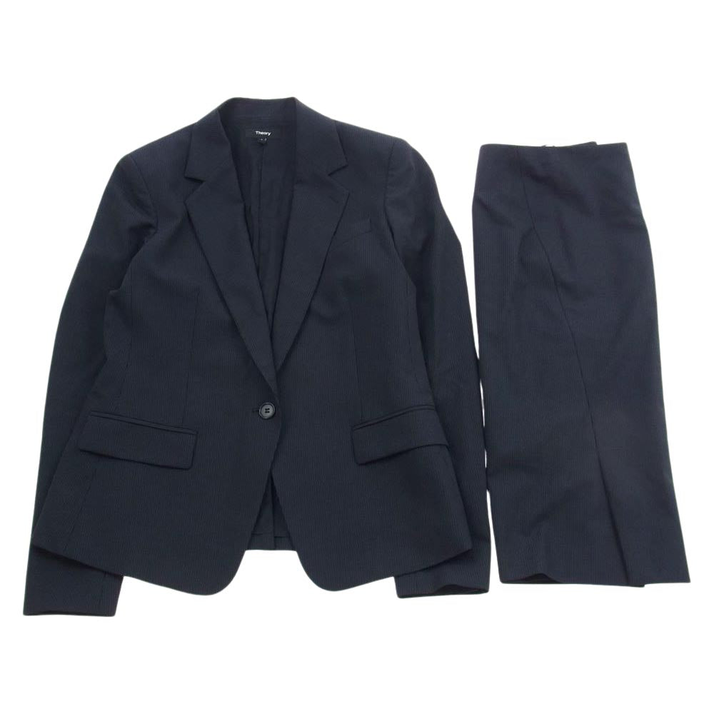 theory セオリー 01-9904230-890-704 Tailor Lanai 背抜き ネイビー×ストライプ ウール 1B テーラードジャケット スラックスパンツ セットアップ ダークネイビー系【中古】