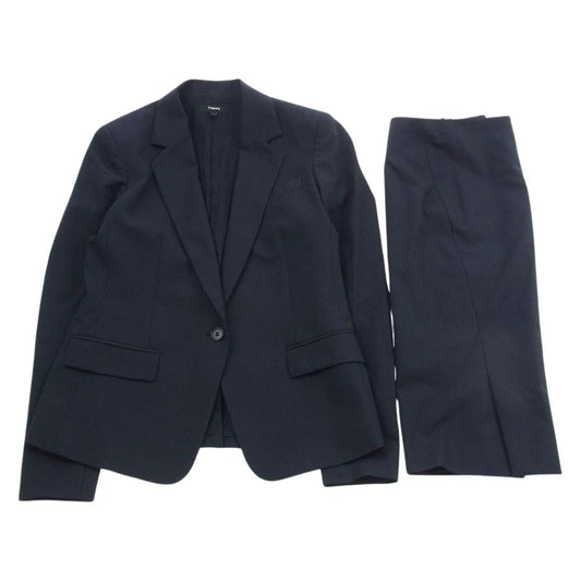 theory セオリー 01-9904230-890-704 Tailor Lanai 背抜き ネイビー×ストライプ ウール 1B テーラードジャケット スラックスパンツ セットアップ ダークネイビー系【中古】
