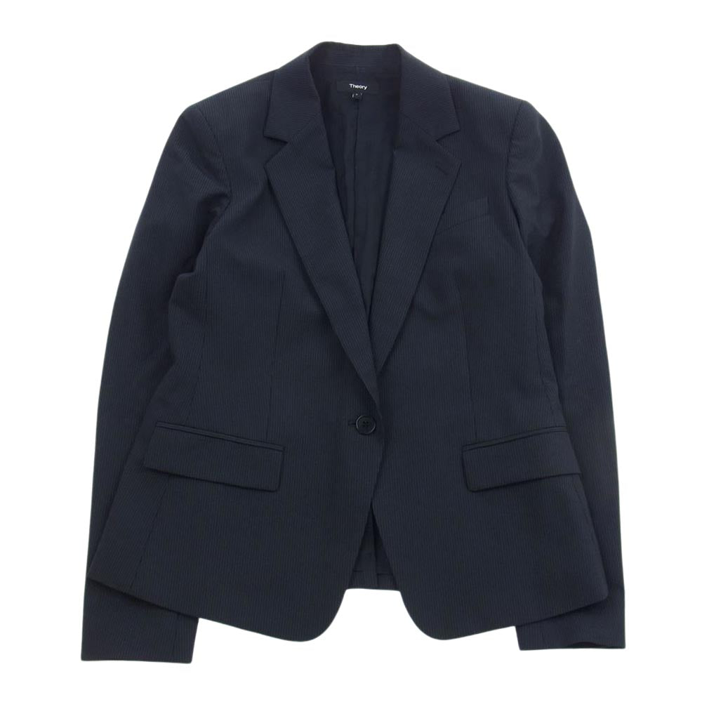 theory セオリー 01-9904230-890-704 Tailor Lanai 背抜き ネイビー×ストライプ ウール 1B テーラードジャケット スラックスパンツ セットアップ ダークネイビー系【中古】