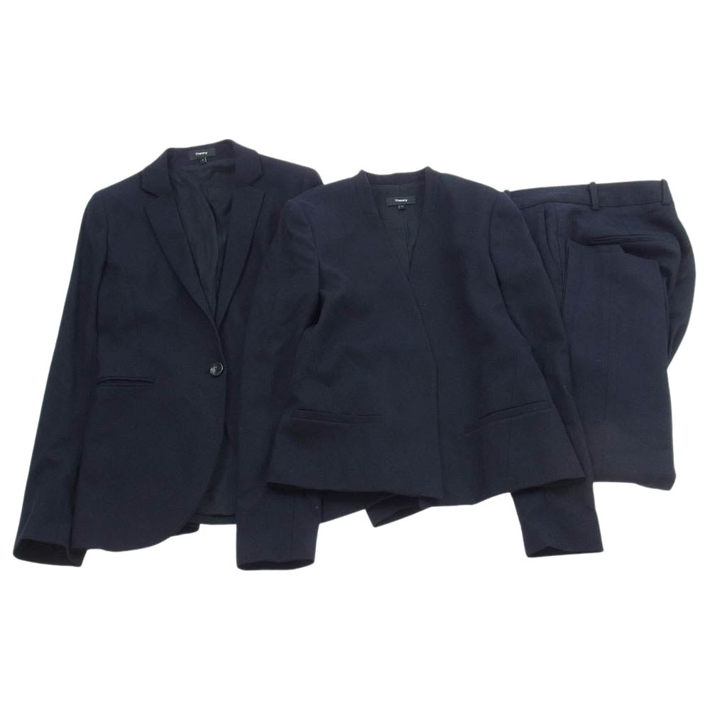 theory セオリー 10-9304106-880-704 10-9304105-880-704 Traceable Wool Treeca GZ 1B ウール テーラードジャケット ノーカラージャケット スラックスパンツ 3ピース パンツスーツ ダークネイビー系【中古】