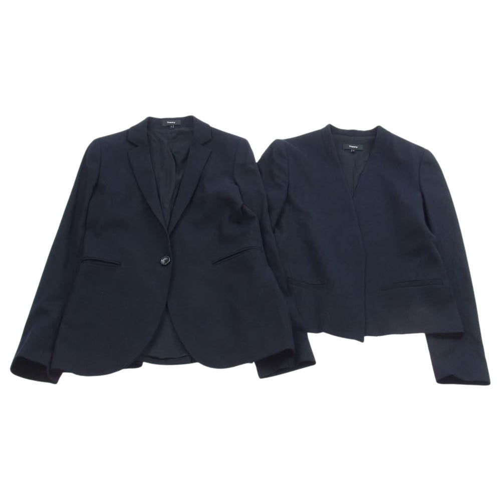 theory セオリー 10-9304106-880-704 10-9304105-880-704 Traceable Wool Treeca GZ 1B ウール テーラードジャケット ノーカラージャケット スラックスパンツ 3ピース パンツスーツ ダークネイビー系【中古】