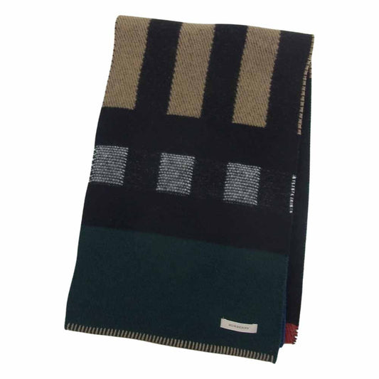 BURBERRY バーバリー スコットランド製 3955677 200×30cm チェック 切替 マフラー ストール マルチカラー系 200×30㎝【中古】