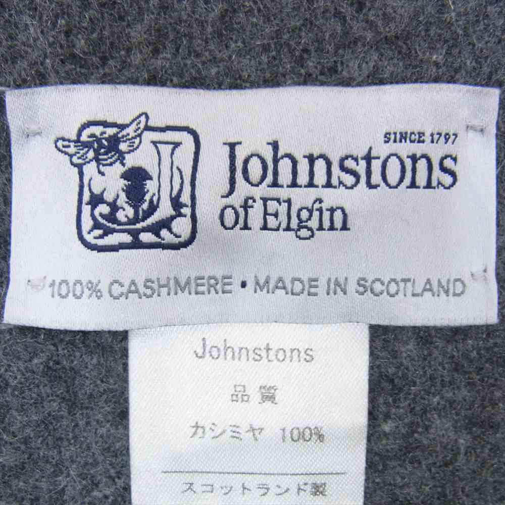ジョンストンズオブエルガン スコットランド製 カシミヤ100％ 大判 チェック フリンジ マフラー ネイビー系【中古】