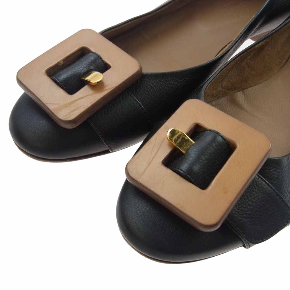 HERMES エルメス レザー パンプス フラット シューズ ブラック系 37【中古】
