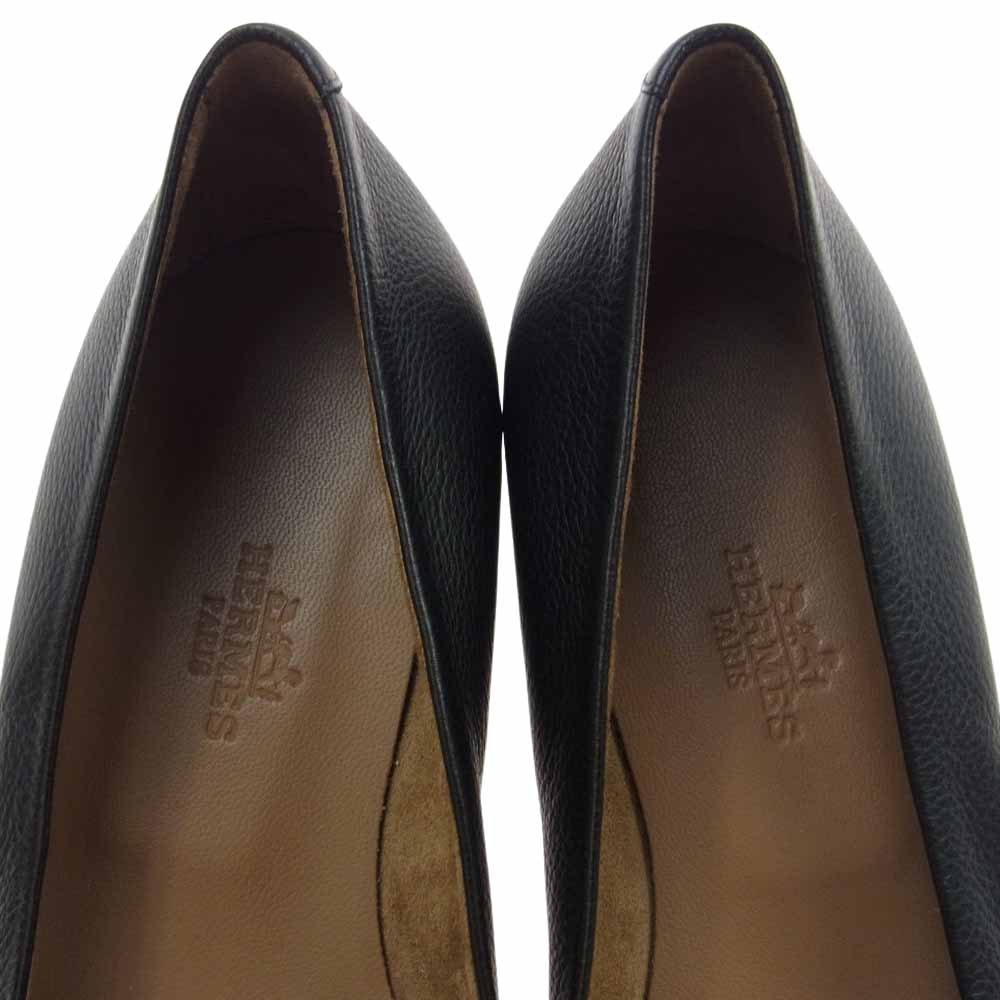 HERMES エルメス レザー パンプス フラット シューズ ブラック系 37【中古】