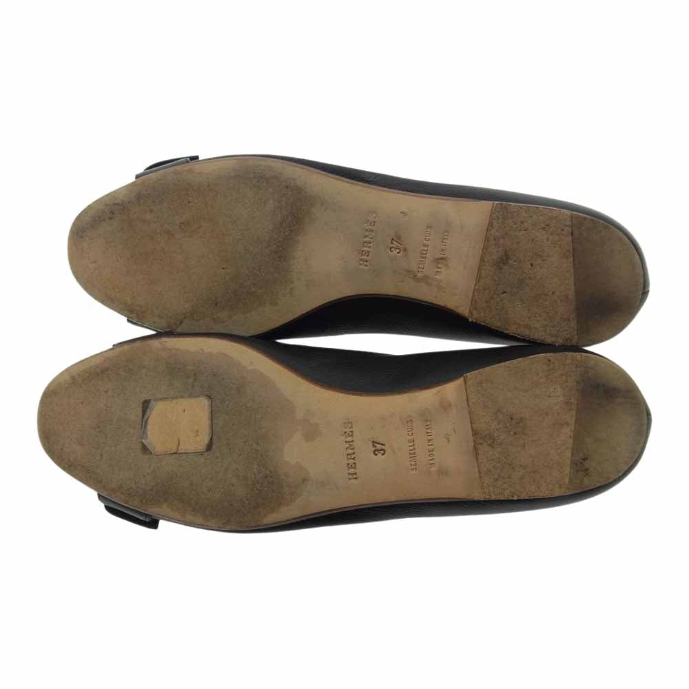 HERMES エルメス レザー パンプス フラット シューズ ブラック系 37【中古】