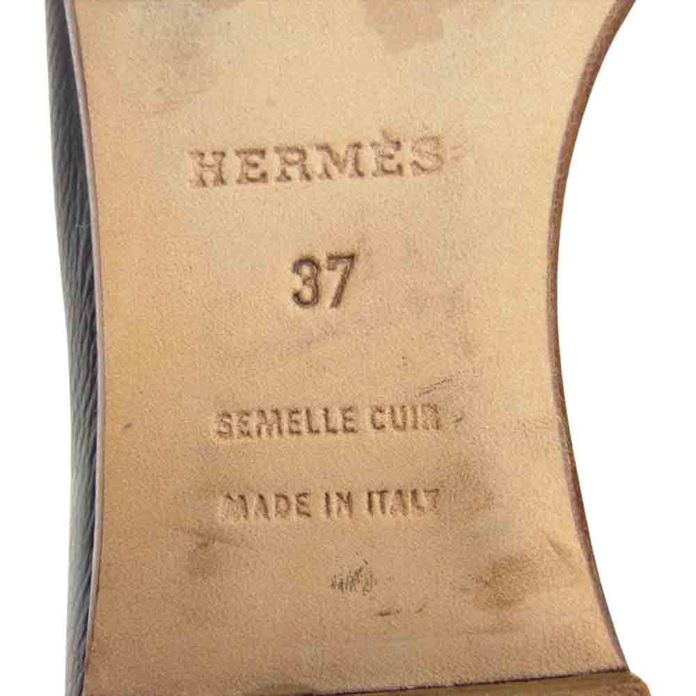 HERMES エルメス レザー パンプス フラット シューズ ブラック系 37【中古】