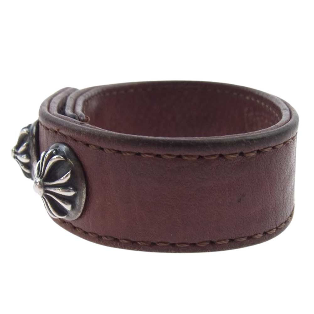 CHROME HEARTS クロムハーツ（原本無） 3BTN 2SNP クロスボール 3ボタン 2スナップ レザー ブレスレット ブラウン系 シルバー系【中古】