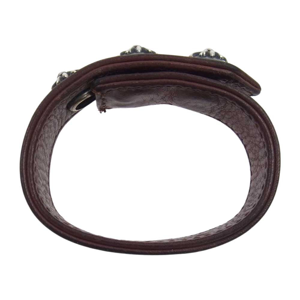 CHROME HEARTS クロムハーツ（原本無） 3BTN 2SNP クロスボール 3ボタン 2スナップ レザー ブレスレット ブラウン系 シルバー系【中古】