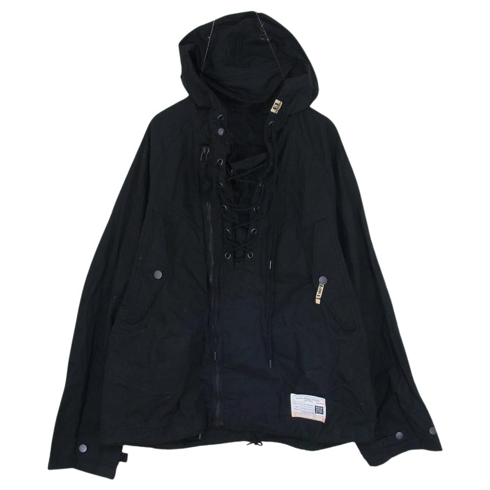 MIHARA YASUHIRO ミハラヤスヒロ A08BL041 フロントジップ レースアップ アノラックパーカー ブラック系 46【中古】