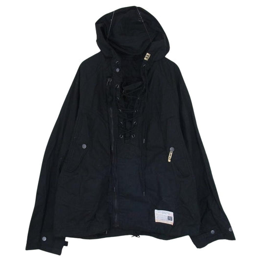 MIHARA YASUHIRO ミハラヤスヒロ A08BL041 フロントジップ レースアップ アノラックパーカー ブラック系 46【中古】