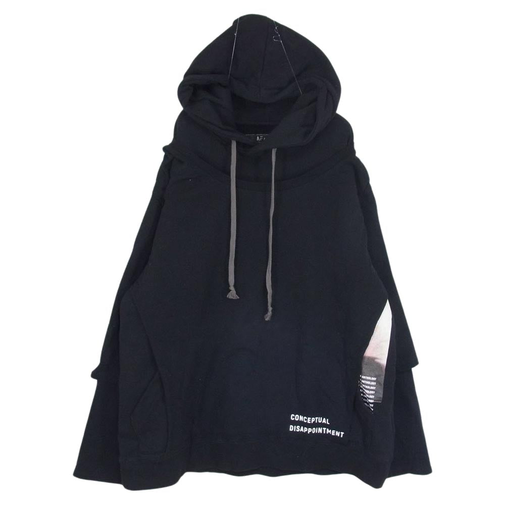 エーエフ・アーティファクト レイヤード スウェット フーディ パーカー ブラック系 3【中古】