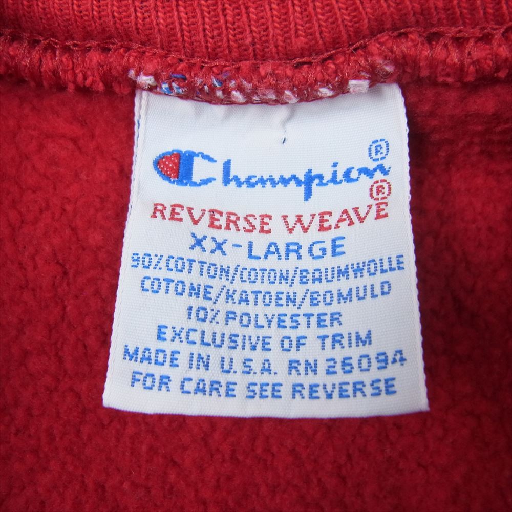 Champion チャンピオン USA製 90s Reverse Weave リバースウィーブ 刺繍 目アリ スウェット レッド系 XXL【中古】