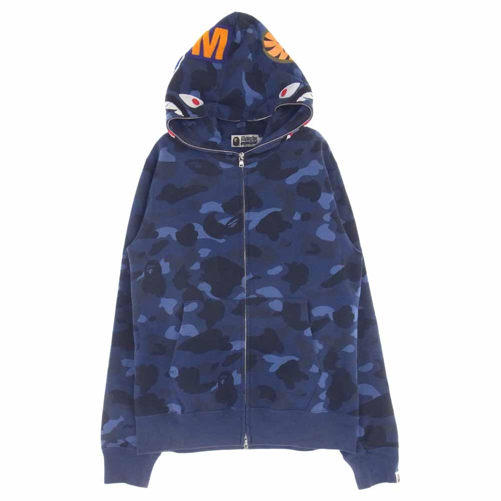 A BATHING APE アベイシングエイプ 1870-115-049 SHARK FULL ZIP HOODIE カモフラ サルカモ シャーク フル ジップ パーカー ブルー マルチカラー系 M【中古】