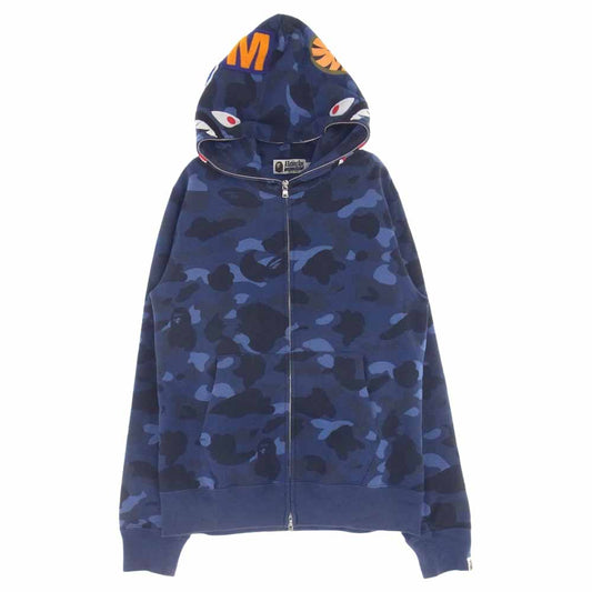 A BATHING APE アベイシングエイプ 1870-115-049 SHARK FULL ZIP HOODIE カモフラ サルカモ シャーク フル ジップ パーカー ブルー マルチカラー系 M【中古】
