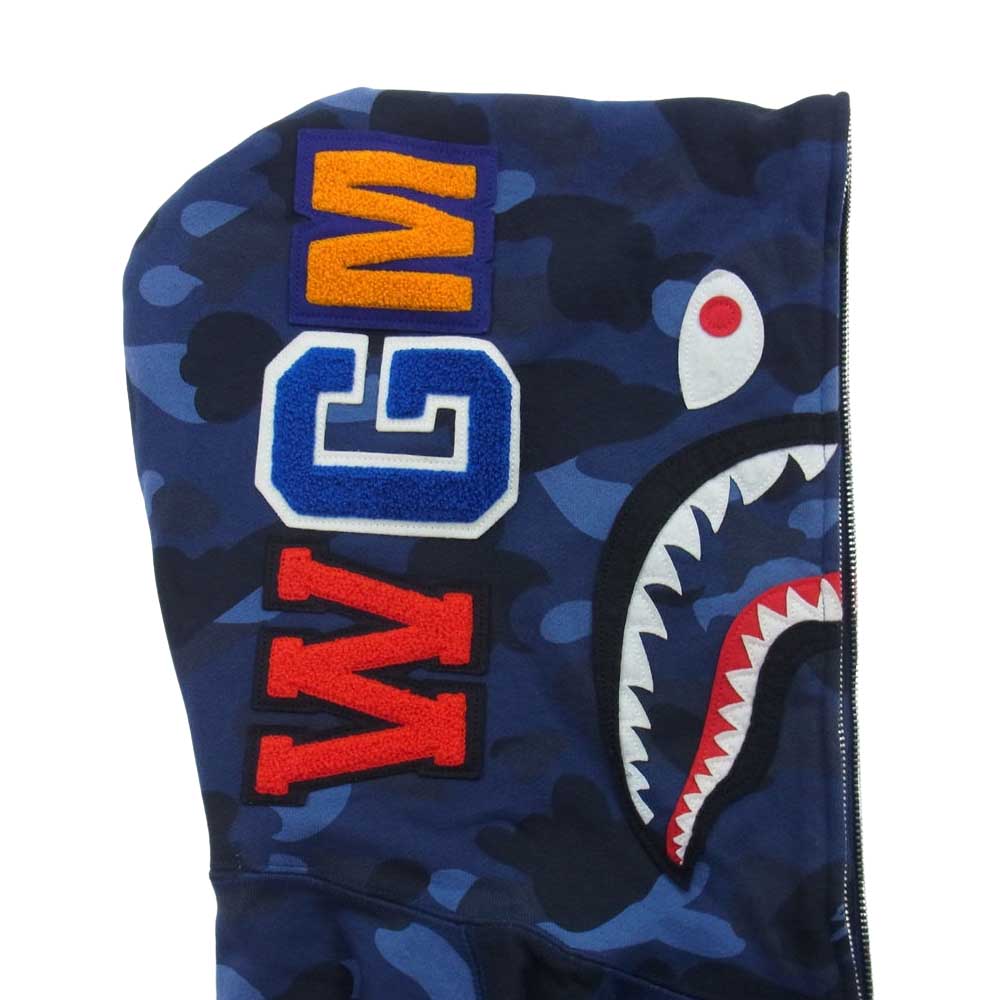 A BATHING APE アベイシングエイプ 1870-115-049 SHARK FULL ZIP HOODIE カモフラ サルカモ シャーク フル ジップ パーカー ブルー マルチカラー系 M【中古】
