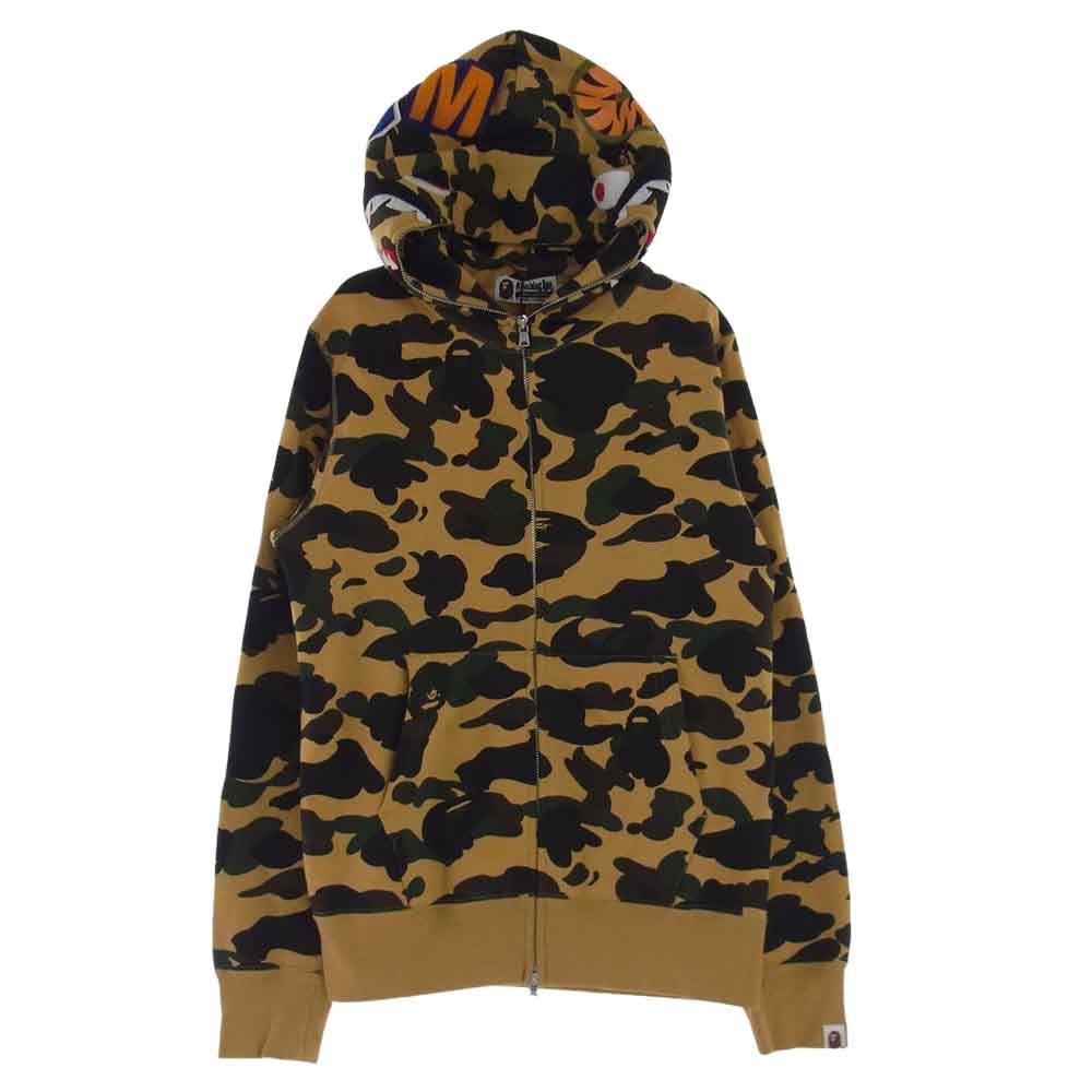 A BATHING APE アベイシングエイプ 001ZPC201018X SHARK FULL ZIP HOODIE カモフラ サルカモ シャーク フル ジップ パーカー  マルチカラー系 M【中古】