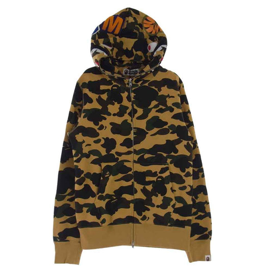 A BATHING APE アベイシングエイプ 001ZPC201018X SHARK FULL ZIP HOODIE カモフラ サルカモ シャーク フル ジップ パーカー  マルチカラー系 M【中古】