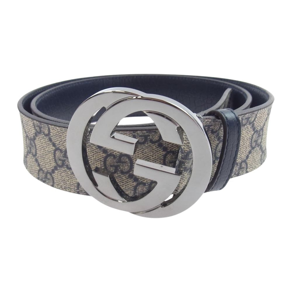 GUCCI グッチ 411924 GGスプリーム キャンバス インターロッキングG バックル ベルト ベージュ系【中古】