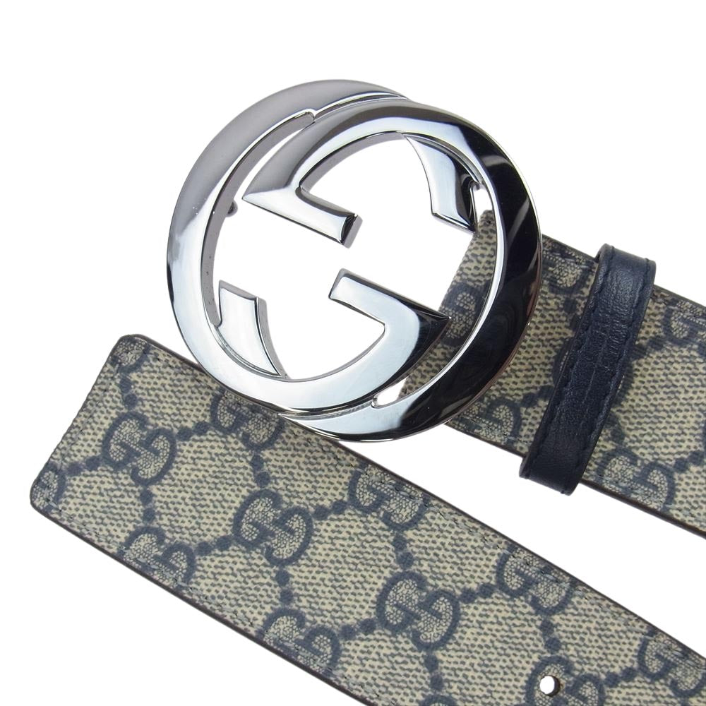 GUCCI グッチ 411924 GGスプリーム キャンバス インターロッキングG バックル ベルト ベージュ系【中古】