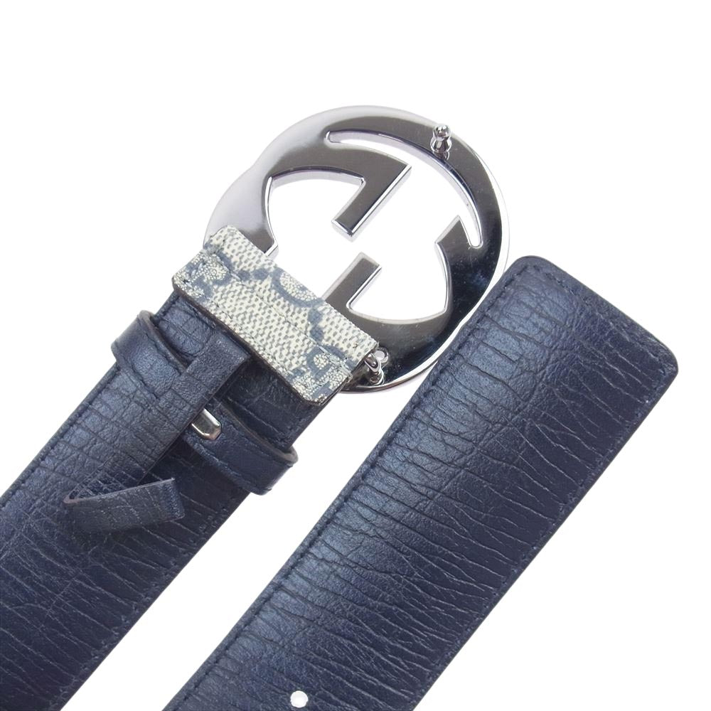 GUCCI グッチ 411924 GGスプリーム キャンバス インターロッキングG バックル ベルト ベージュ系【中古】