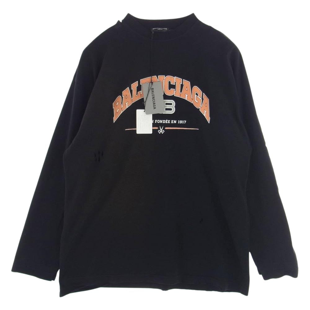 BALENCIAGA バレンシアガ 22SS 681046 クラッシュ加工 オーバーサイズ 長袖 Tシャツ カットソー ブラック系 L【新古品】【未使用】【中古】