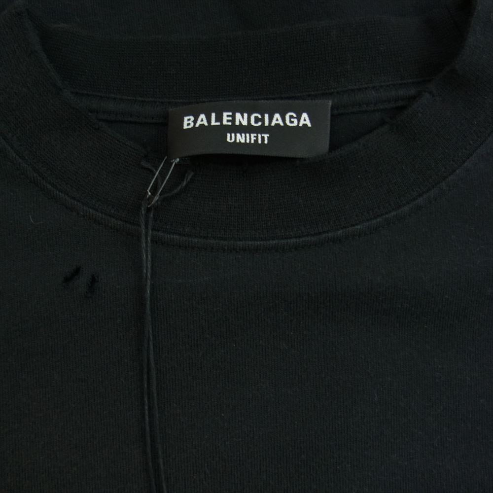 BALENCIAGA バレンシアガ 22SS 681046 クラッシュ加工 オーバーサイズ 長袖 Tシャツ カットソー ブラック系 L【新古品】【未使用】【中古】