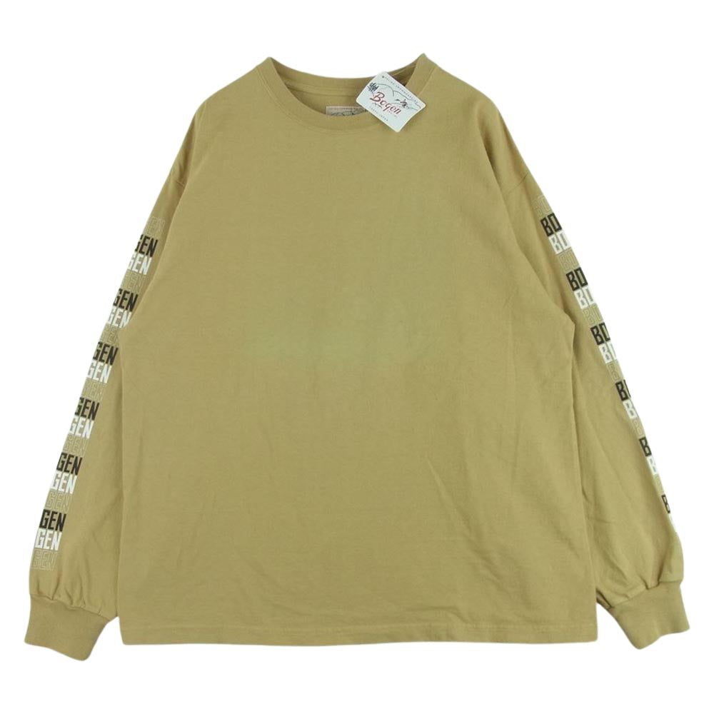 ボーゲン 袖ロゴ プリント クルーネック 長袖 Tシャツ コットン 日本製 ベージュ系 M【中古】