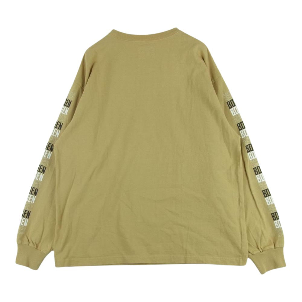ボーゲン 袖ロゴ プリント クルーネック 長袖 Tシャツ コットン 日本製 ベージュ系 M【中古】