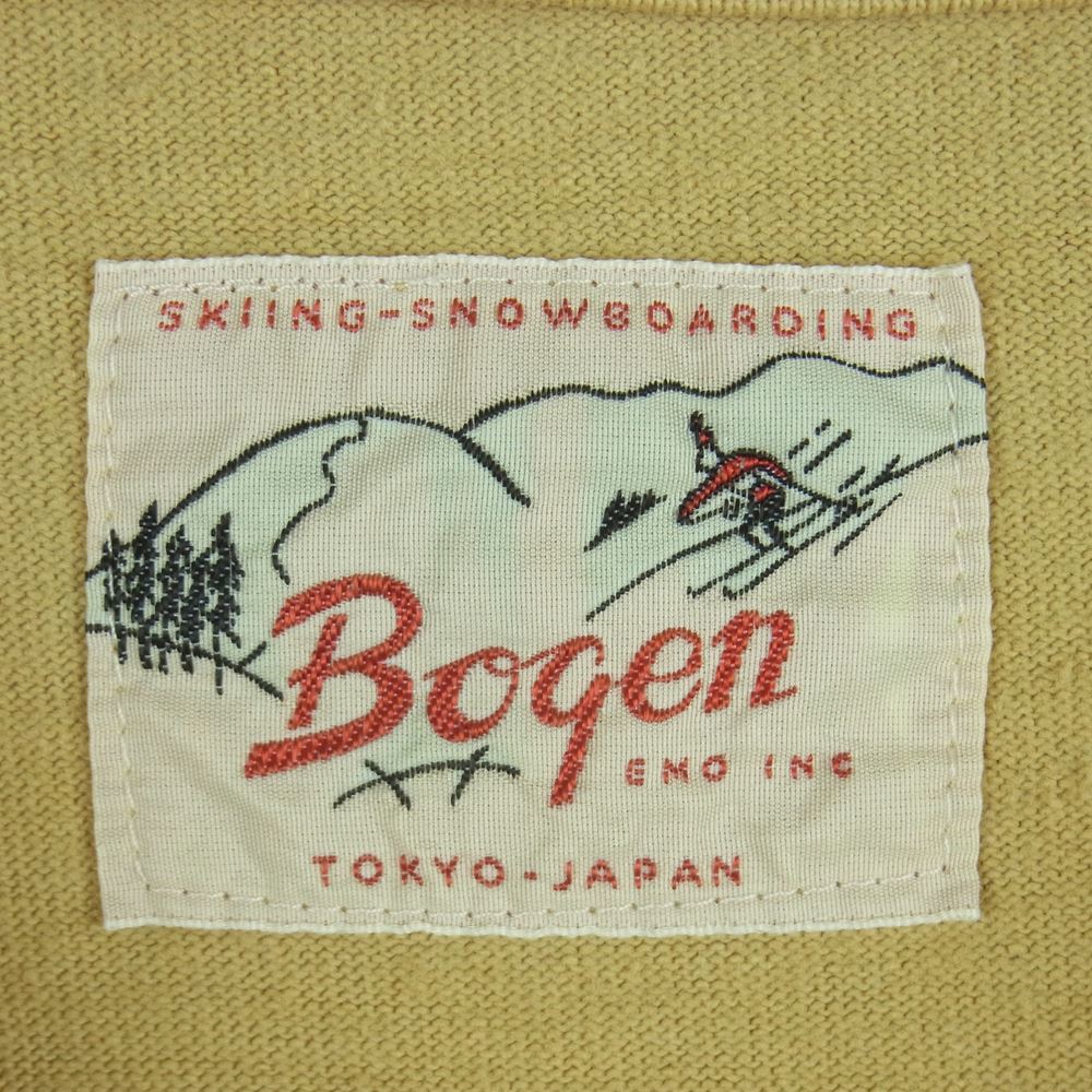 ボーゲン 袖ロゴ プリント クルーネック 長袖 Tシャツ コットン 日本製 ベージュ系 M【中古】