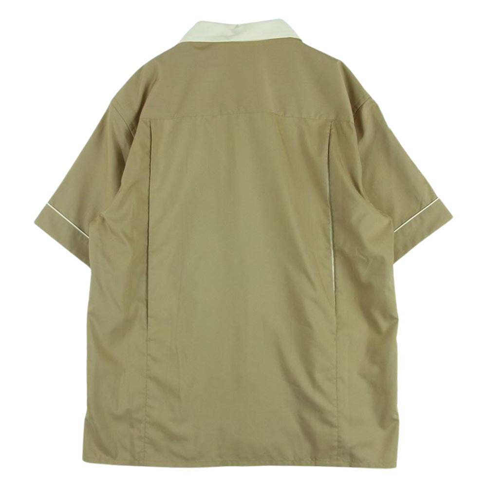 EDIFICE エディフィス フォーワンセブンエディフィス The RisingSun Coffee ライジングサンコーヒー 23-051-312-2001 RSC417 SURFING SHIRTS サーフ ロゴ刺繍 レーヨン 半袖 シャツ ベージュ系 M【美品】【中古】