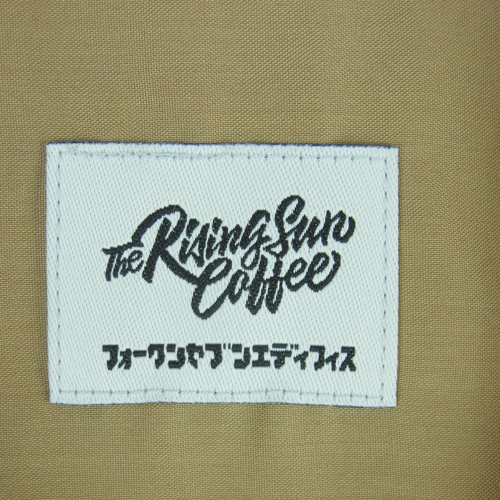 EDIFICE エディフィス フォーワンセブンエディフィス The RisingSun Coffee ライジングサンコーヒー 23-051-312-2001 RSC417 SURFING SHIRTS サーフ ロゴ刺繍 レーヨン 半袖 シャツ ベージュ系 M【美品】【中古】