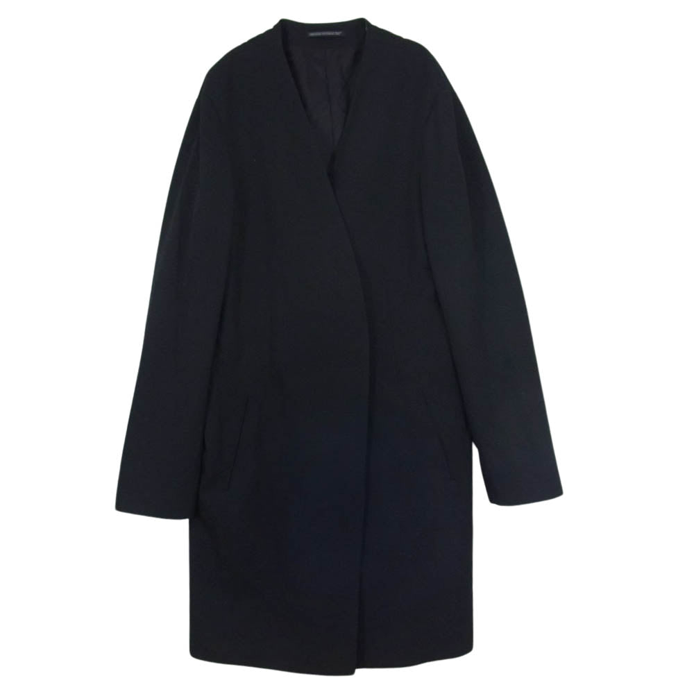 Yohji Yamamoto POUR HOMME ヨウジヤマモトプールオム HG-J11-100 PRODUCE プロデュース 100番ウールギャバジン シワギャバ ノーカラーロングJKT ジャケット コート ブラック系 3【美品】【中古】