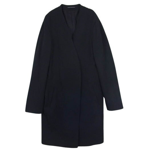 Yohji Yamamoto POUR HOMME ヨウジヤマモトプールオム HG-J11-100 PRODUCE プロデュース 100番ウールギャバジン シワギャバ ノーカラーロングJKT ジャケット コート ブラック系 3【美品】【中古】