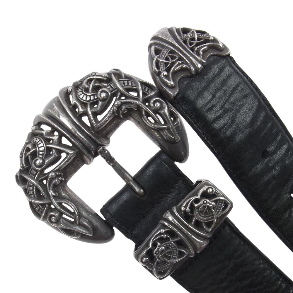 CHROME HEARTS クロムハーツ（原本無） BLT CLT TALON 3PC ケルティック タロン 3ピース レザー ベルト バックル ストラップ 36インチ ブラック系 シルバー系【中古】