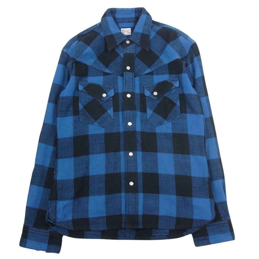 THE FLAT HEAD ザフラットヘッド ヘビーネル チェック ウエスタン シャツ ブルー系 ブラック系 38【中古】