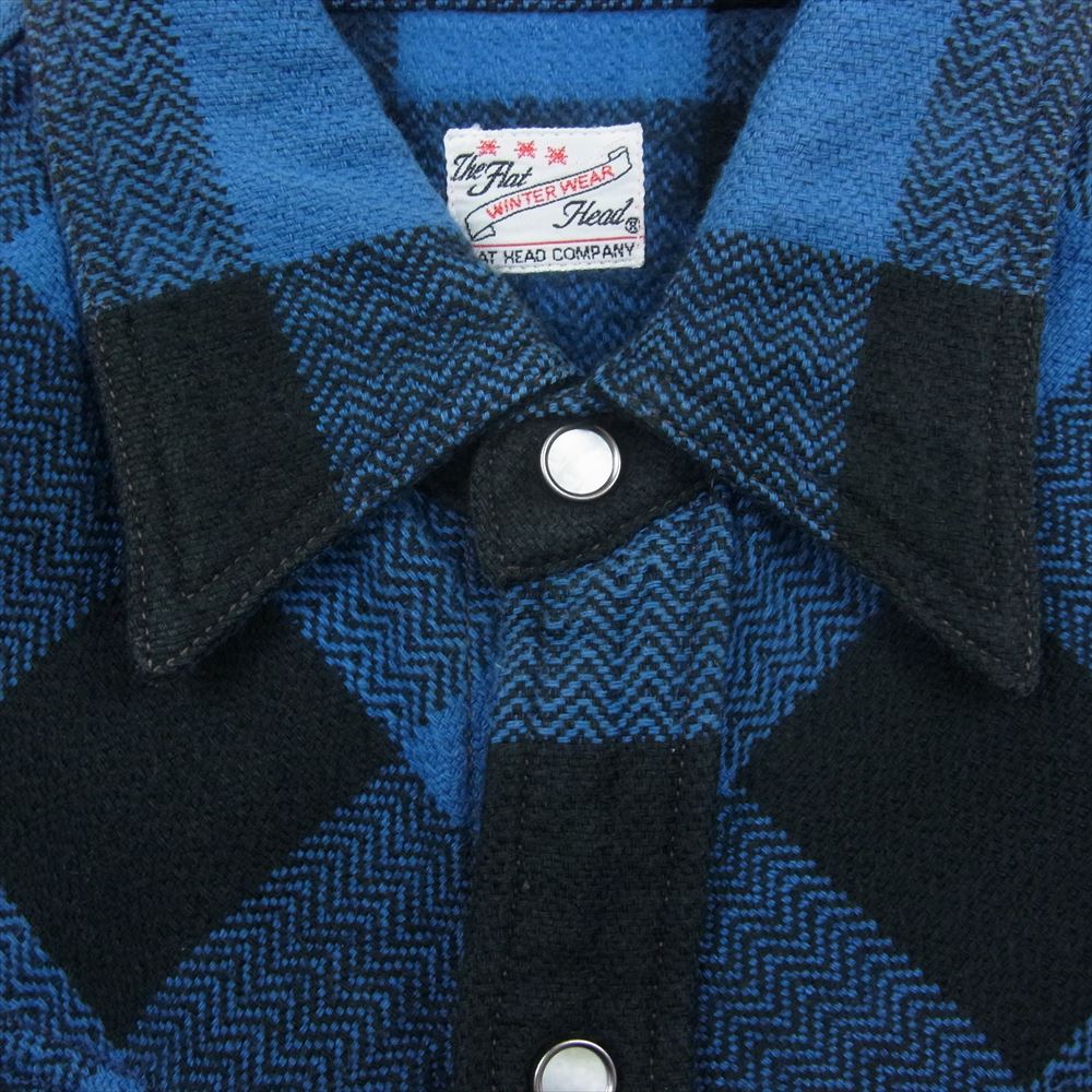 THE FLAT HEAD ザフラットヘッド ヘビーネル チェック ウエスタン シャツ ブルー系 ブラック系 38【中古】