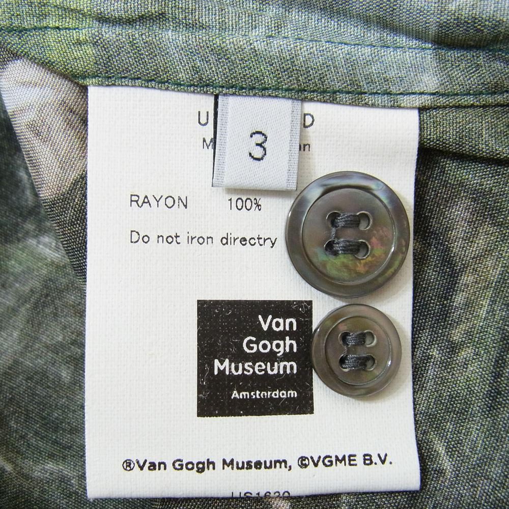 UNUSED アンユーズド US1630-C133s3 Van Gogh Museum Small Bottle with Peonies and Blue Delphinums ゴッホ 半袖 総柄 シャツ グリーン系 3【極上美品】【中古】