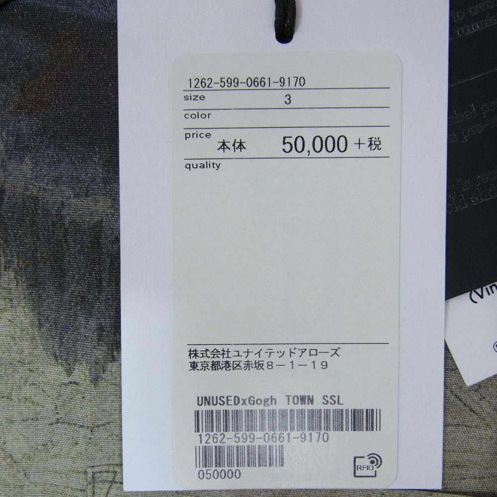 UNUSED アンユーズド US1632-C105s3 Van Gogh Museum View from Vincents Studio ゴッホ 半袖 総柄 シャツ モスグリーン系 3【極上美品】【中古】