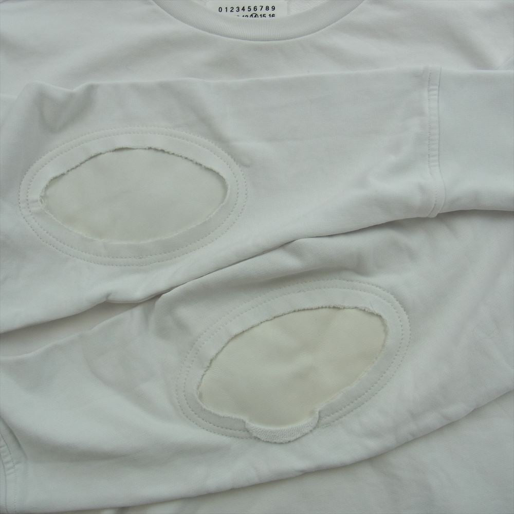 MAISON MARGIELA メゾンマルジェラ 18AW S50GU0074 14ライン ELBOW PATCHED CREW SWEAT SHIRT レザーエルボーパッチ スウェット トレーナー ホワイト ホワイト系 48【中古】