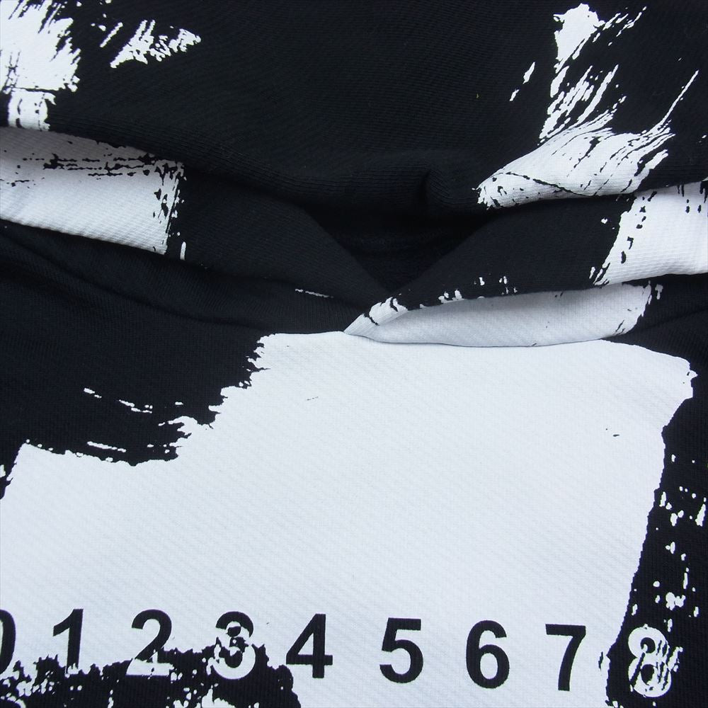 MAISON MARGIELA メゾンマルジェラ 20AW S50GU0151 DIAGONAL PAINT EFFECT HOODIE ペンキ加工 カレンダーロゴ オーバー サイズ プルオーバー パーカー ブラック系 46【美品】【中古】