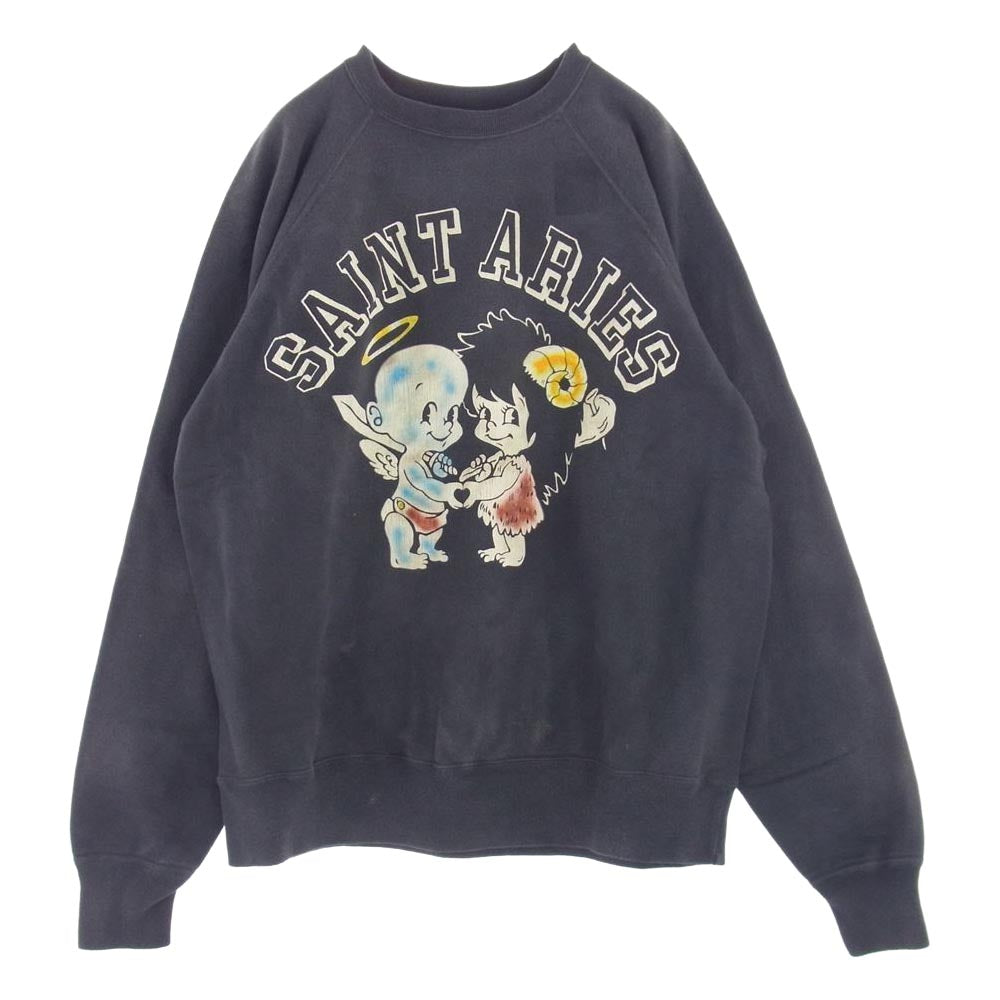 SAINT MICHAEL セントマイケル 23AW SM-A23-0000-C01 SAINT ARIES ARS CREW NECK SWEAT クルーネック プリント スウェット トレーナー ダークグレー系 XL【美品】【中古】
