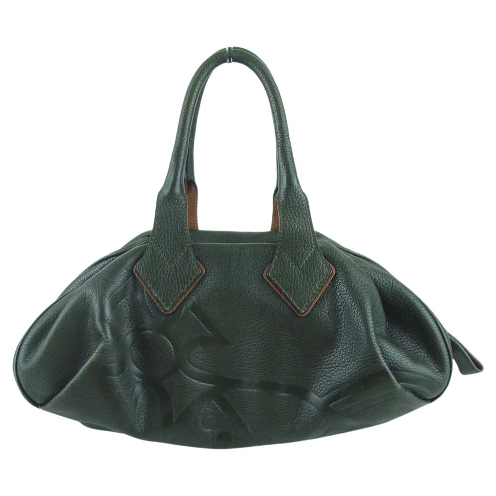 Vivienne Westwood ヴィヴィアンウエストウッド オーブ型押し オールレザー ミニ ボストン バッグ ダークグリーン系【中古】