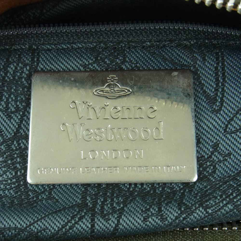 Vivienne Westwood ヴィヴィアンウエストウッド オーブ型押し オールレザー ミニ ボストン バッグ ダークグリーン系【中古】